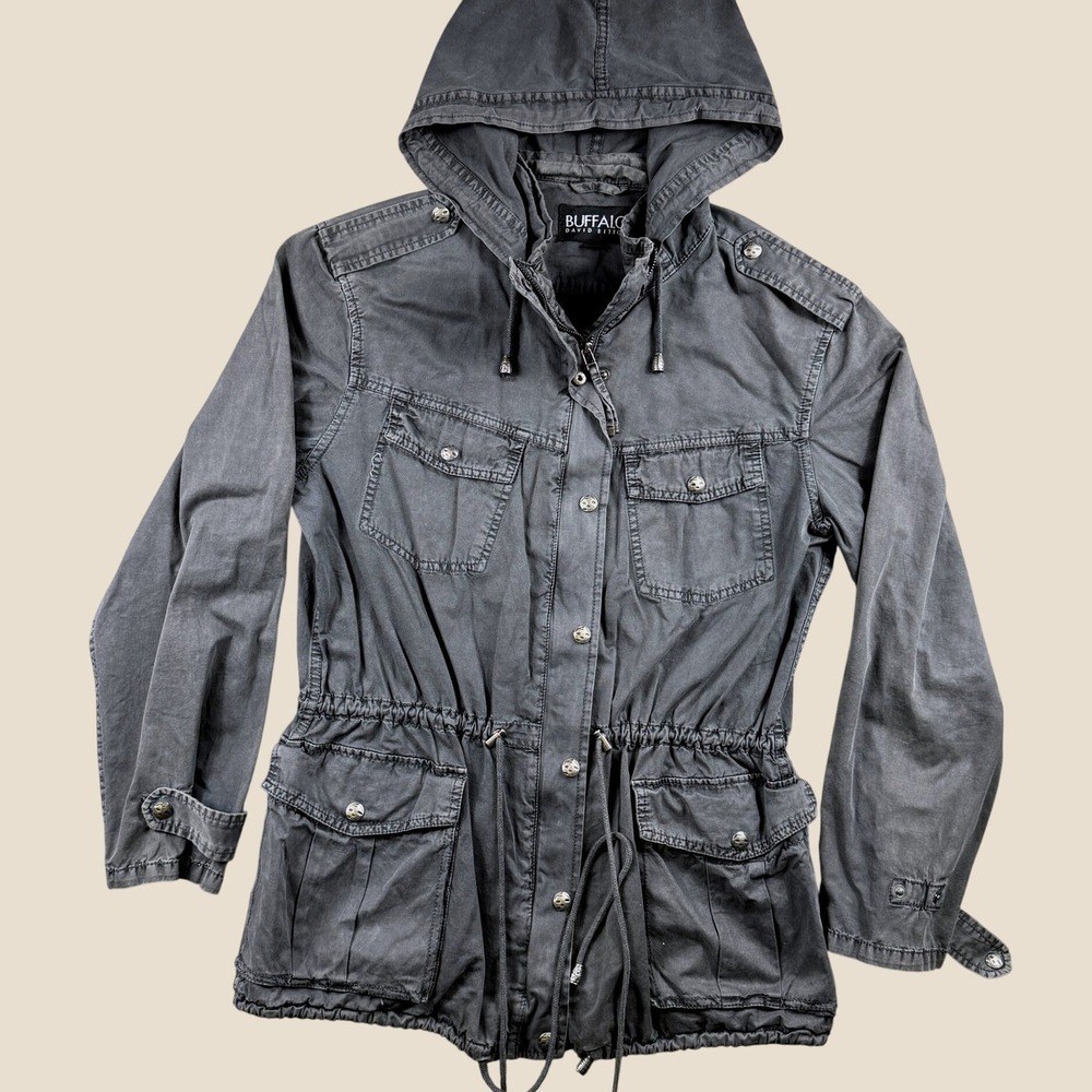 Buffalo David Bitton Utility Jacket Womens M Grey Hooded Tampa Anorak Coat‎